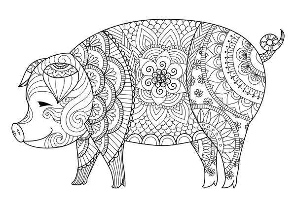 Adult coloring page pig over royalty