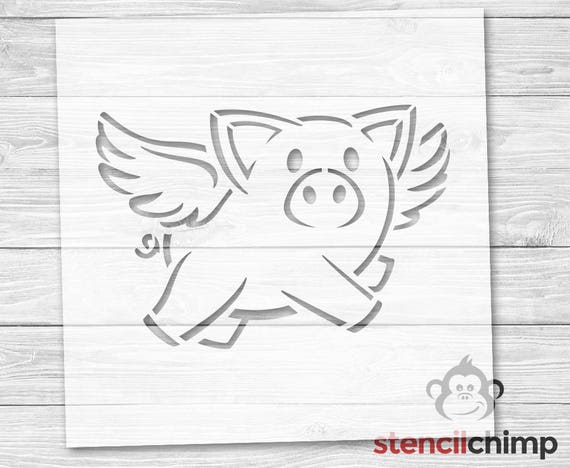 Flying pig stencil farm animal stencil nursery farmhouse fun kid stencil wood sign pallet art kid room diy wall art stencil