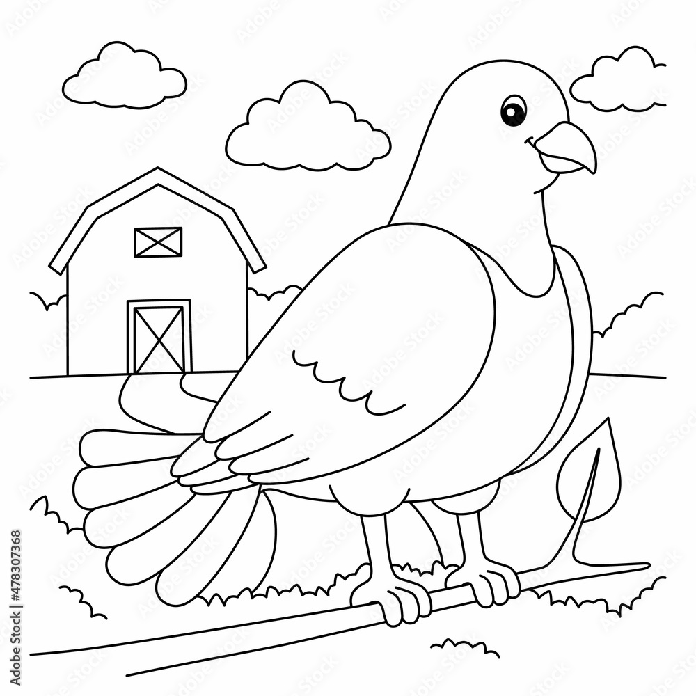 Pigeon coloring page for kids vector