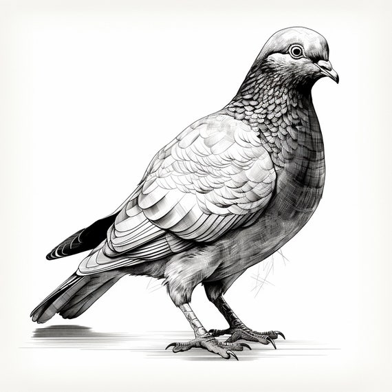 Pigeon clip art illustration printable bird portrait realistic fine line drawing pigeon coloring page decal stencil sticker logo download now