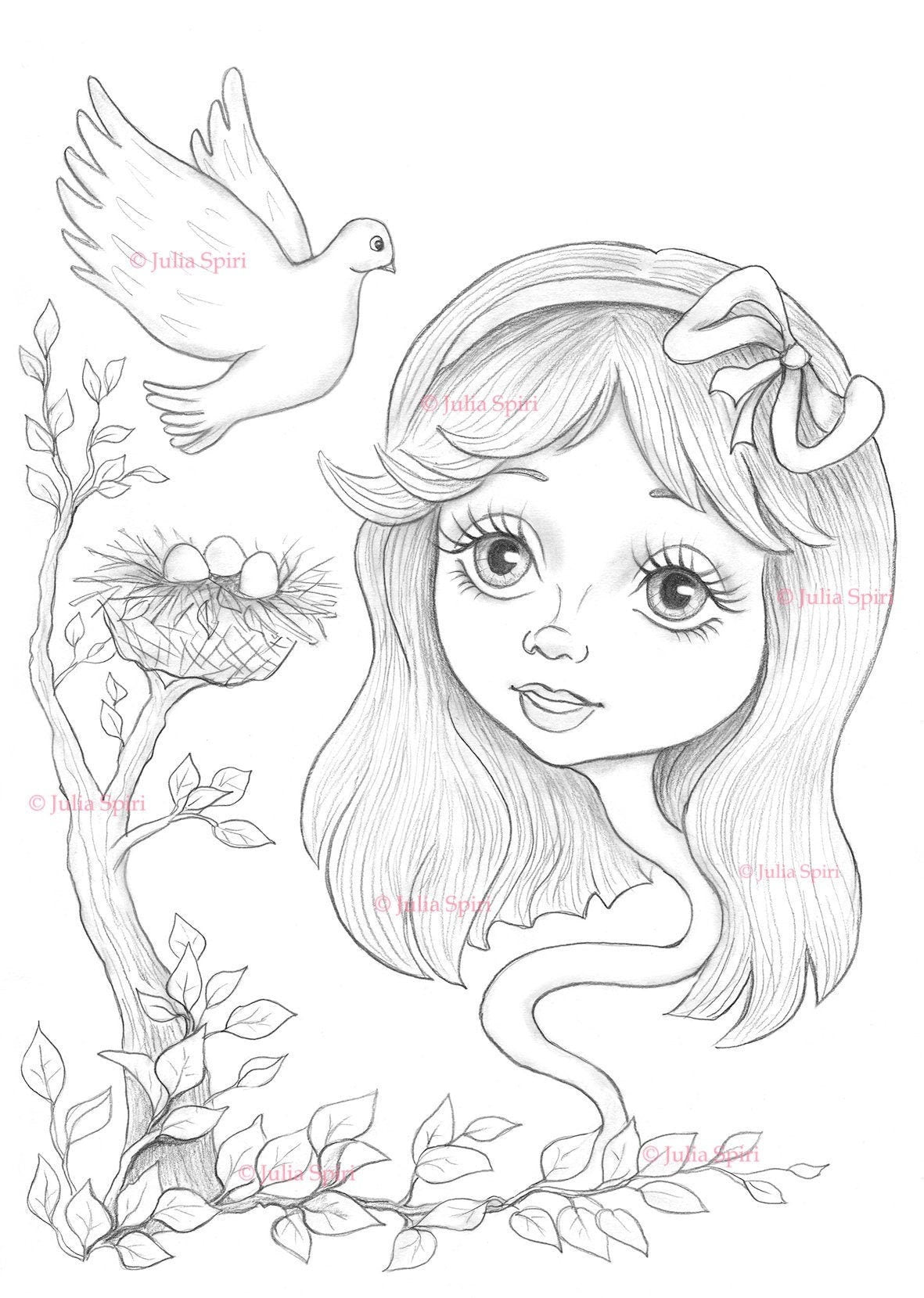 Coloring page alice in wonderland alice and pigeon â the art of julia spiri