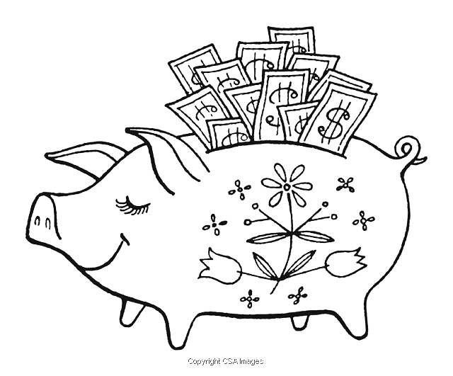 Piggy bank stuffed with money csa images