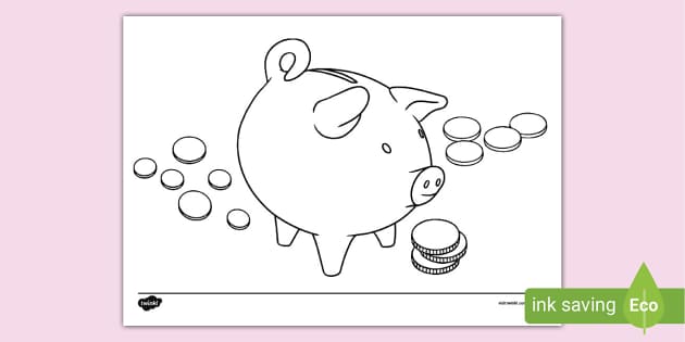 Piggy bank colouring sheet pocket money saving money