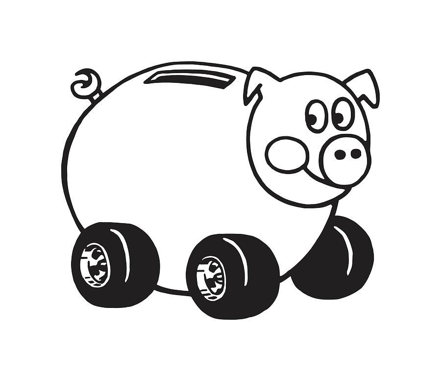 Piggy bank on wheels drawing by csa images