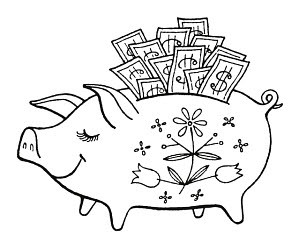 Piggy bank stuffed with money csa images