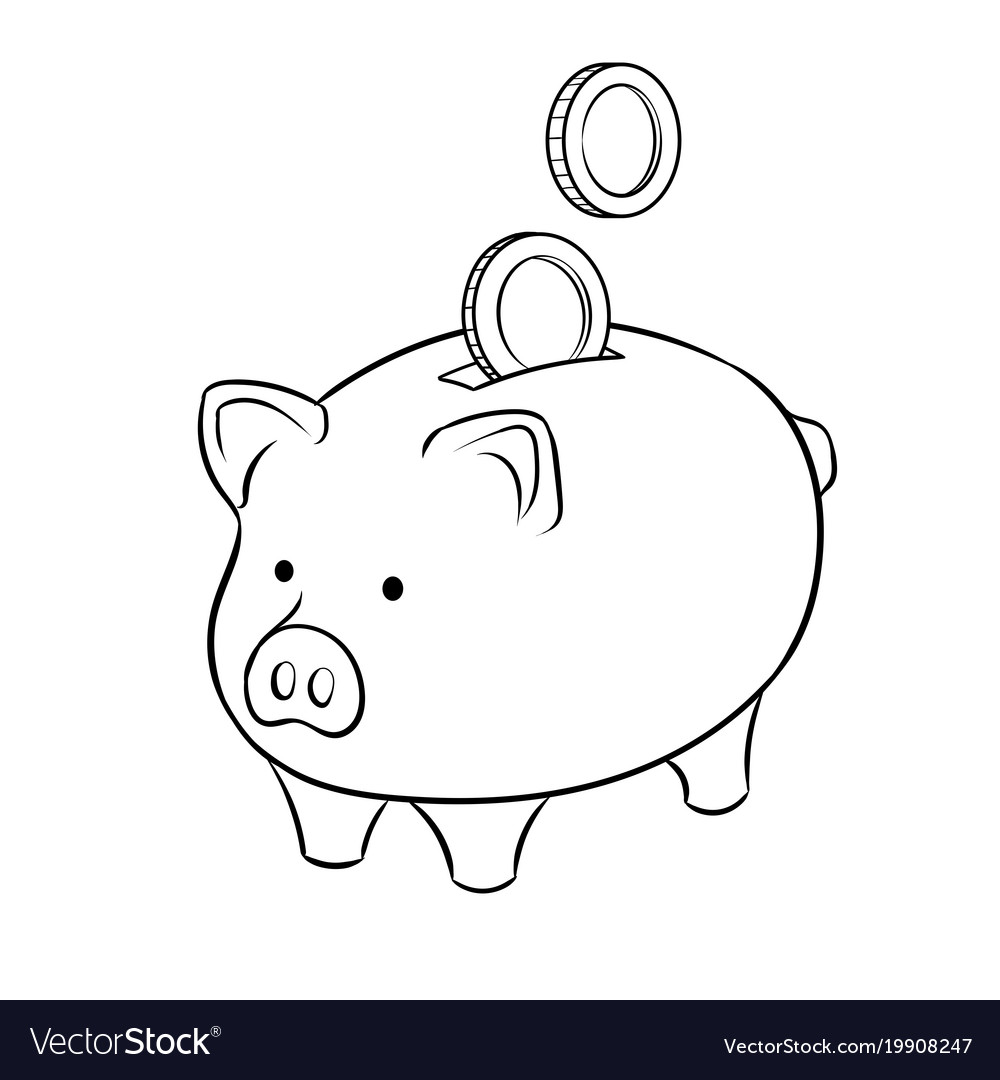 Piggy bank and golden coins coloring book vector image
