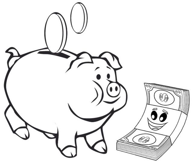 Piggy bank paper money coloring page coloring pages piggy bank piggy