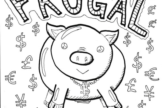 Coloring page printable piggy bank with dollar signs