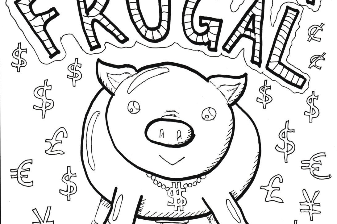 Coloring page printable piggy bank with dollar signs