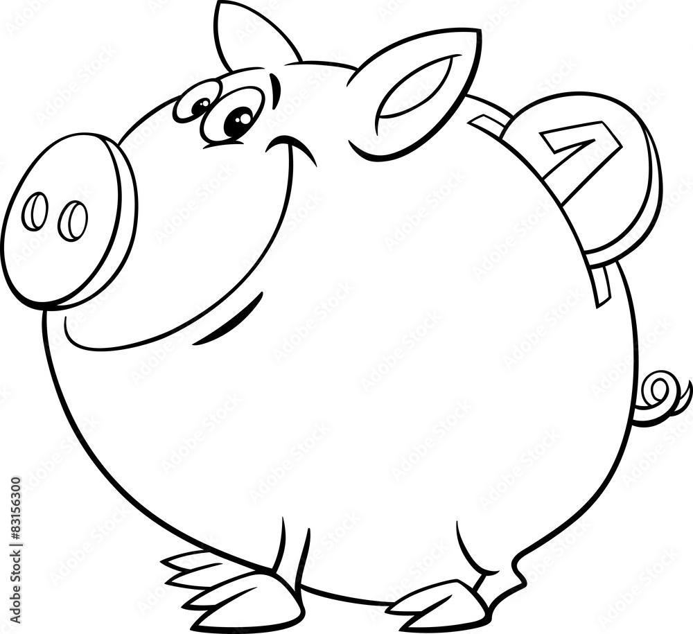 Piggy bank coloring page vector