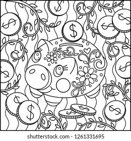 Cute pig coloring page graphical money stock vector royalty free
