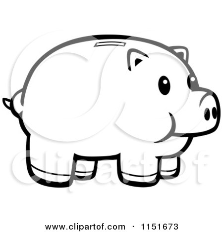 Cartoon clipart of a black and white piggy bank