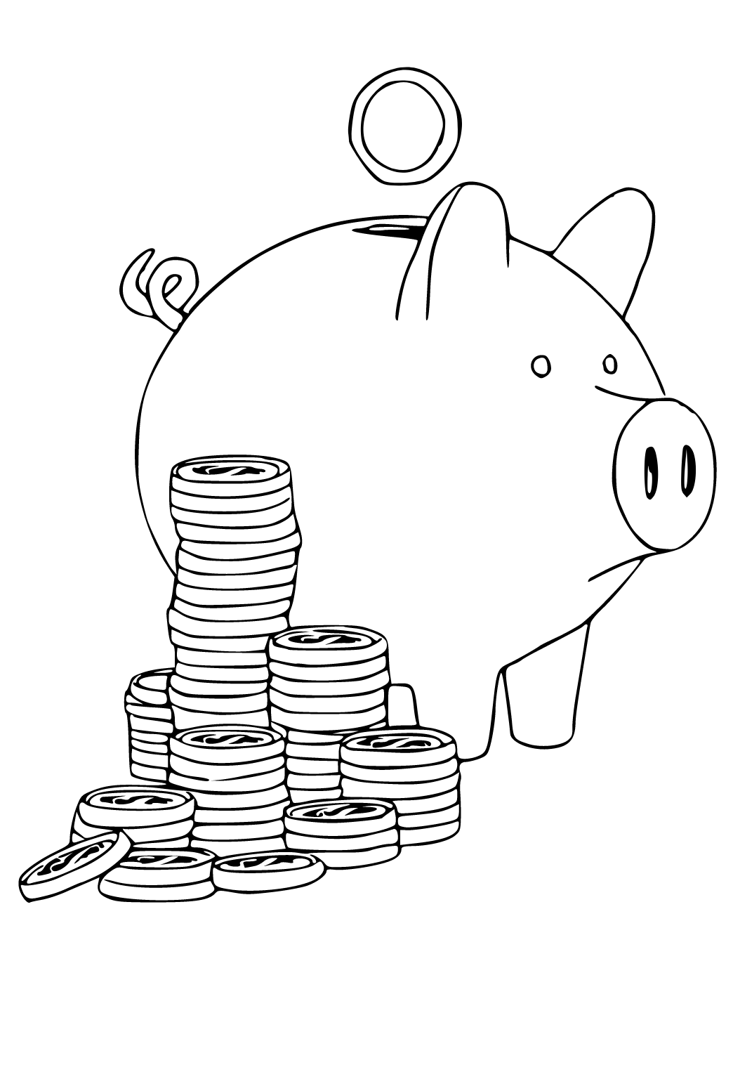 Free printable money pig coloring page for adults and kids
