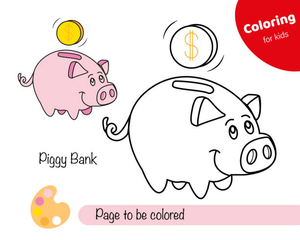 Colouring book for kids piggy bank cute cartoon piggy bank character stock illustration