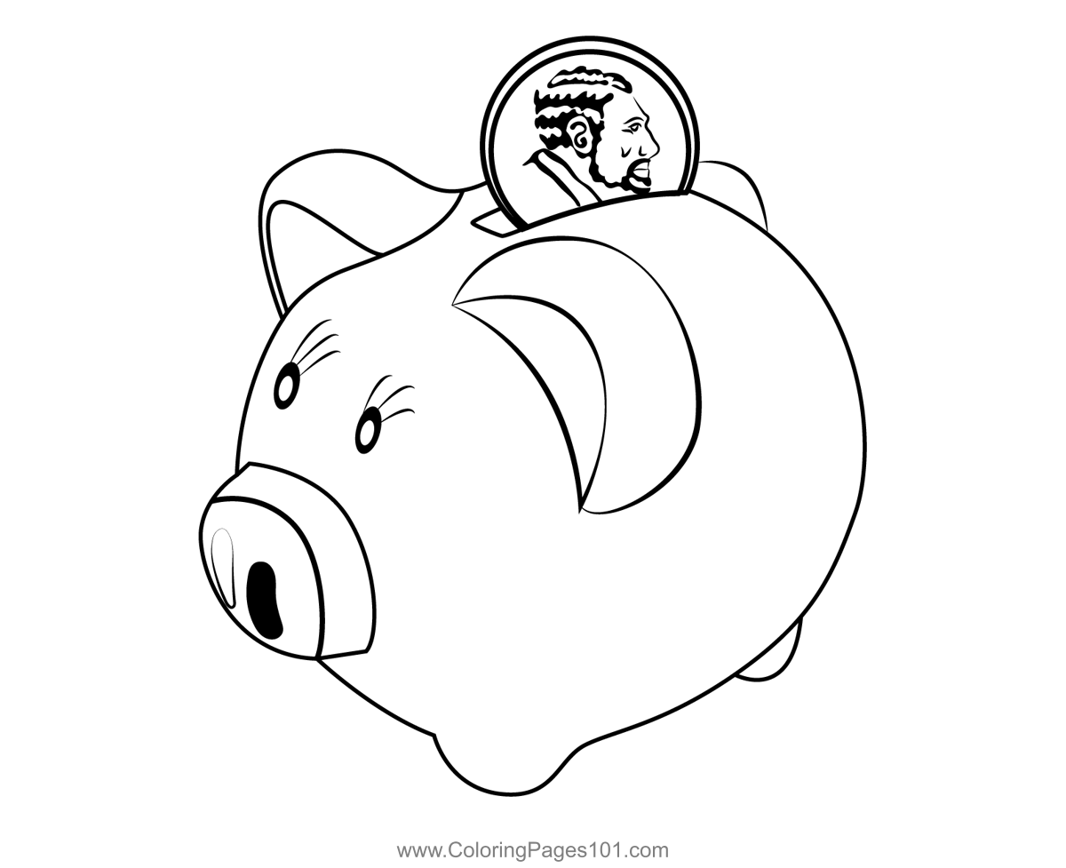 Piggy moneybox coloring page for kids