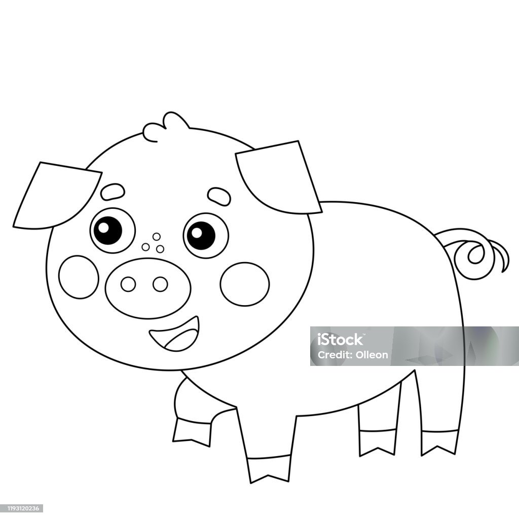 Coloring page outline of cartoon little piggy farm animals coloring book for kids stock illustration