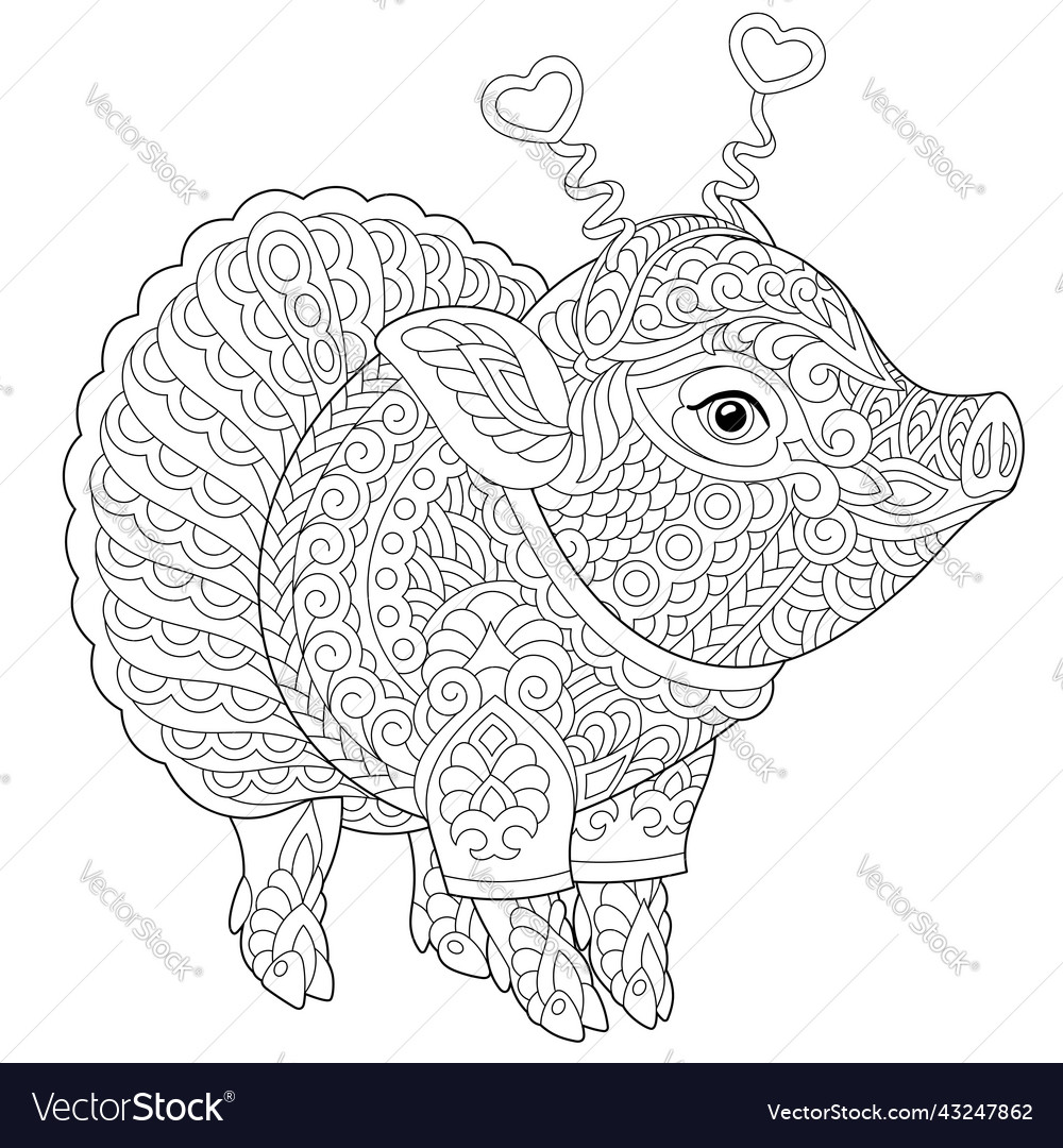 Entangle pig piggy coloring page royalty free vector image