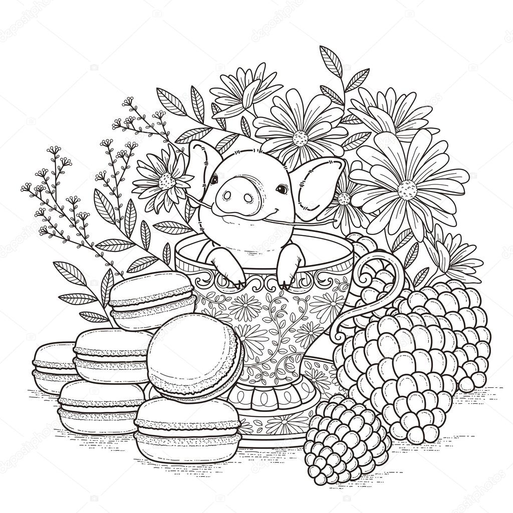 Adorable piggy coloring page stock vector by kchungtw