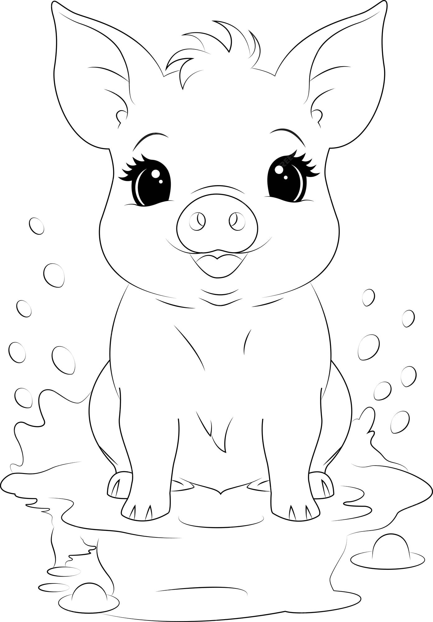 Premium vector coloring page a piggy taking a mud bath