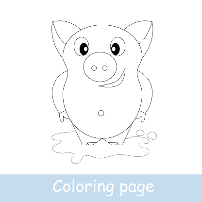 Cute cartoon piggy coloring page learn to draw animals vector line art hand drawing coloring book for children print for a tshirt label or sticker stock illustration