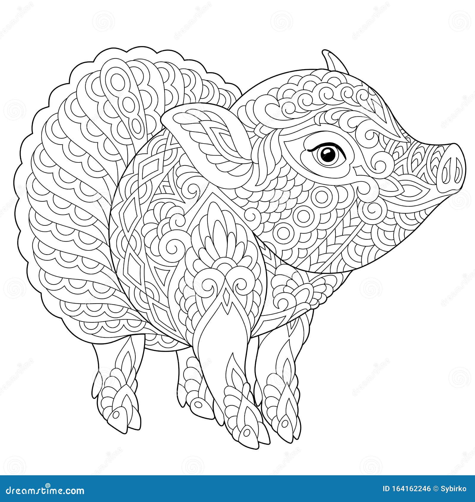 Zentangle pig piggy coloring page stock vector