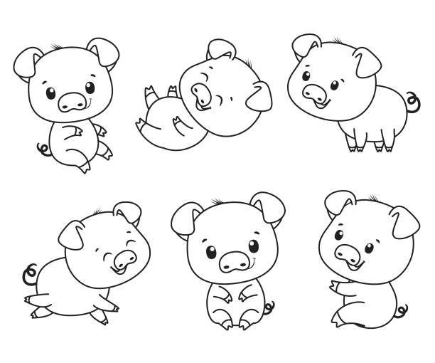 Cute pig coloring pages stock illustrations royalty