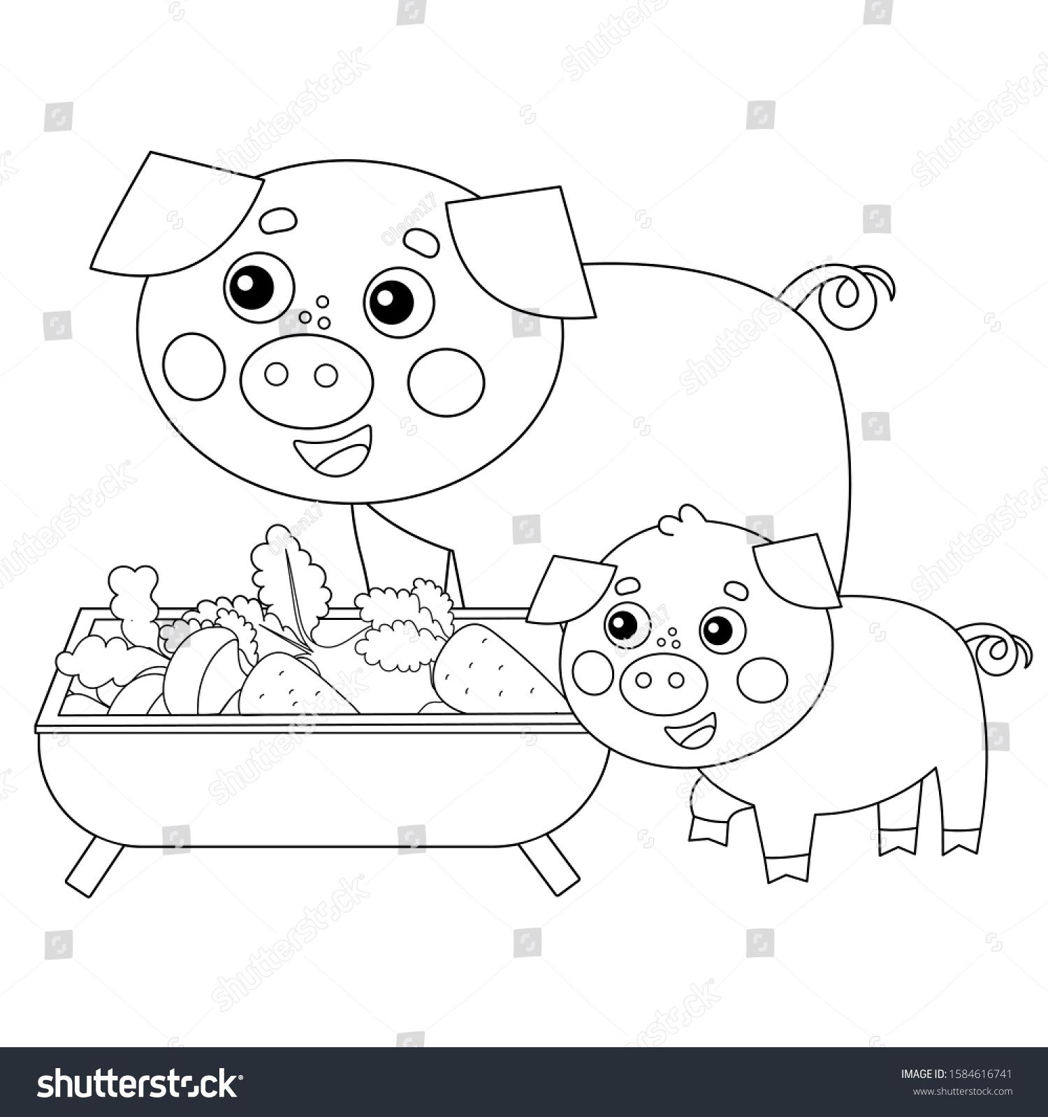 Coloring page outline cartoon pig piggy stock vector royalty free