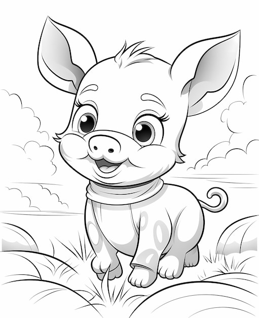 Premium ai image cheerful piglet coloring page for kids with cute baby pig in a sty