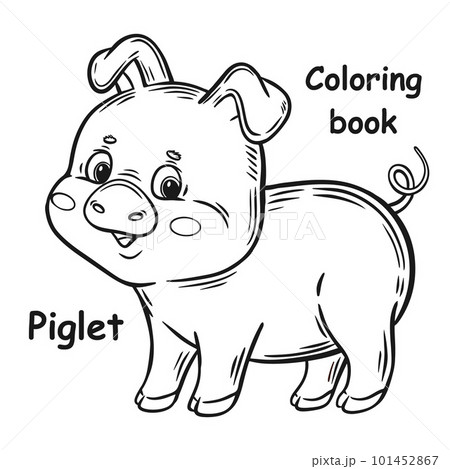 Cute pig piglet coloring book page funny