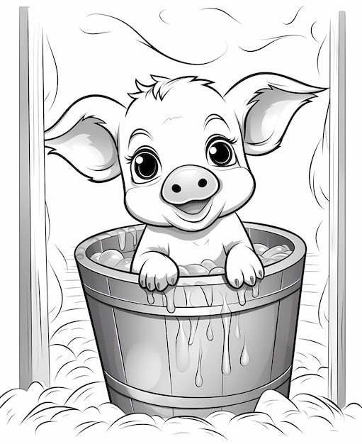 Premium ai image cheerful piglet coloring page for kids with cute baby pig in a sty