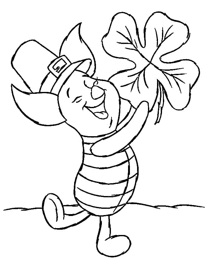 St patricks day with piglet coloring page