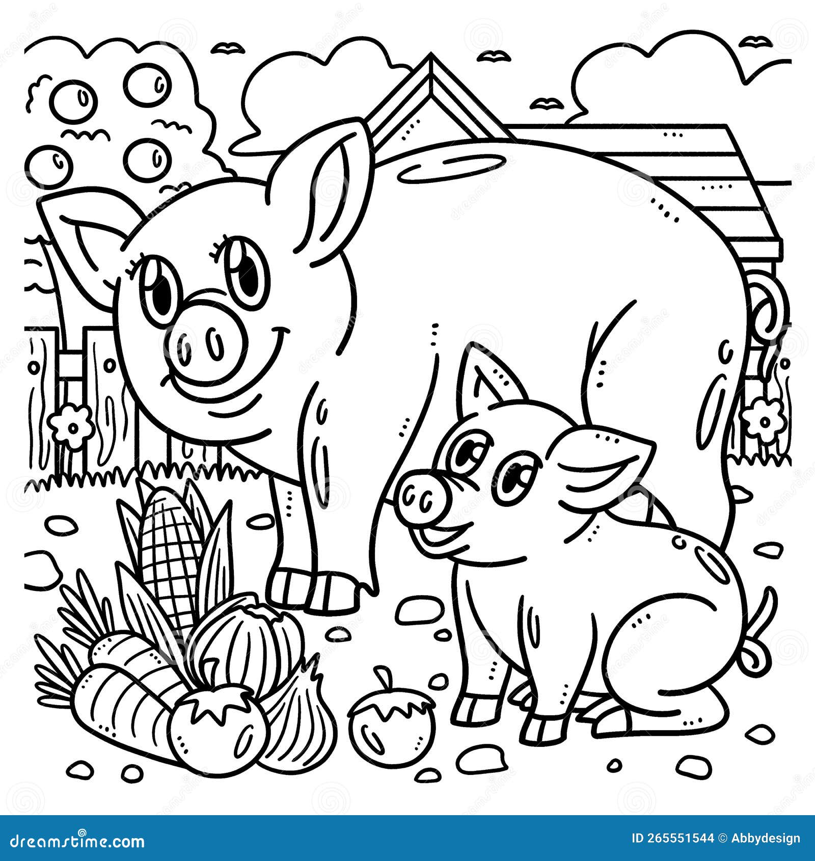 Mother pig and piglet coloring page for kids stock vector