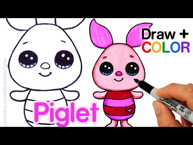 How to draw color piglet easy fro winnie the pooh