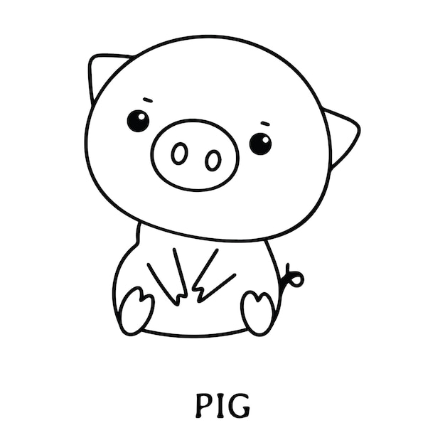 Premium vector pig coloring page for kids with the word p