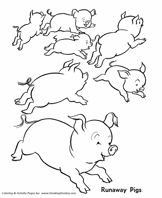 Farm animal coloring pages printable wild runaway pigs coloring page and kids activity sheet