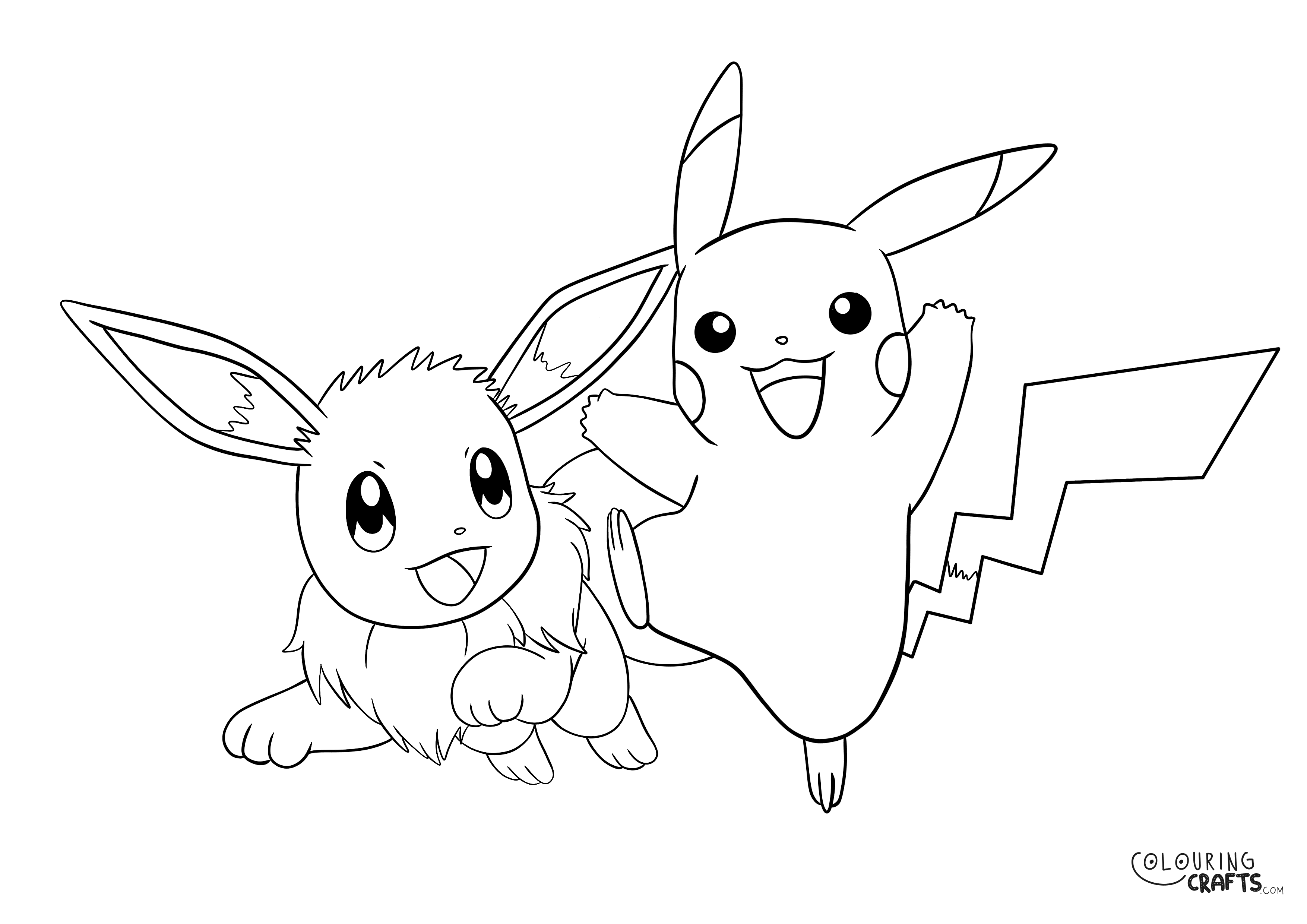 Pikachu and eevee pokemon colouring page