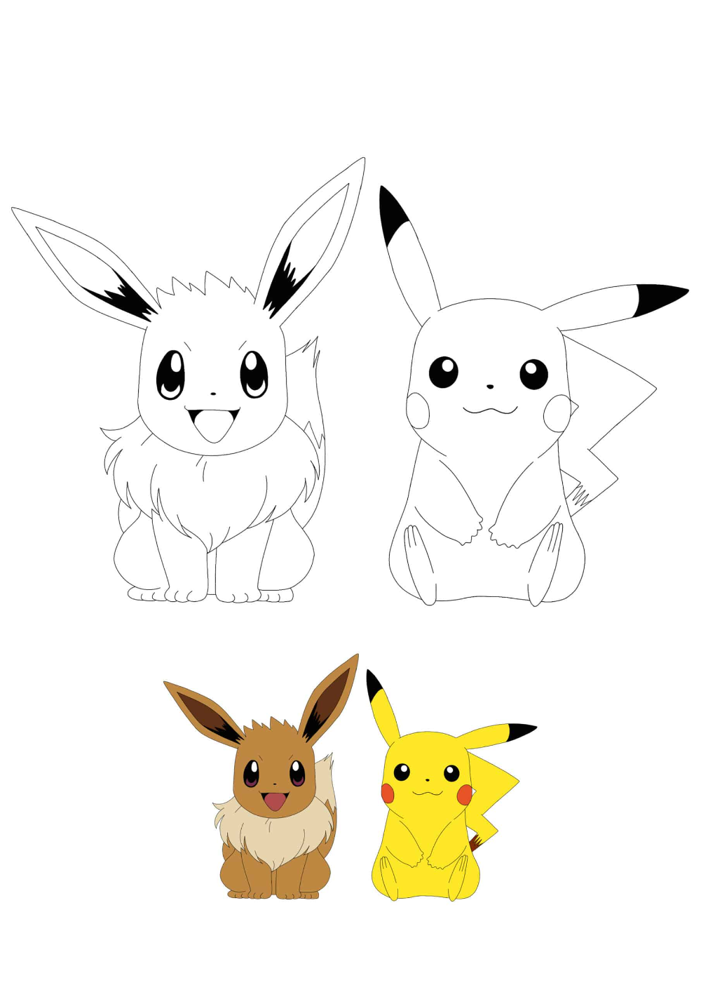 Pikachu and eevee coloring pages