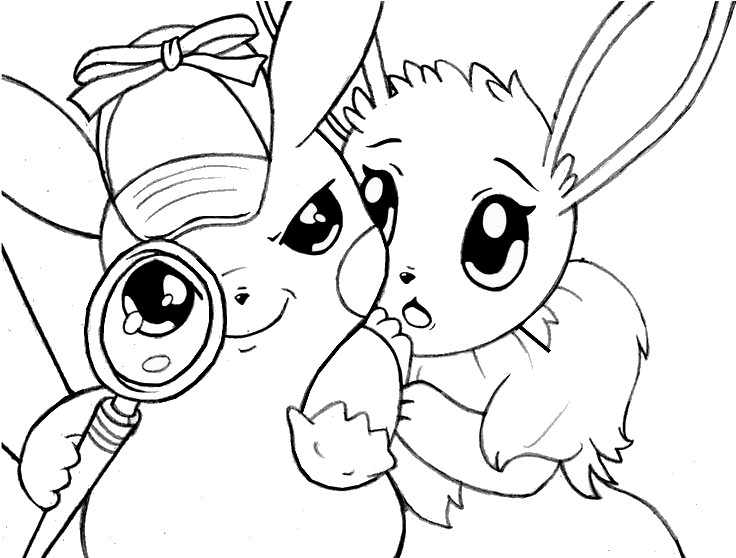 Coloring page pikachu detective pikachu and eevee