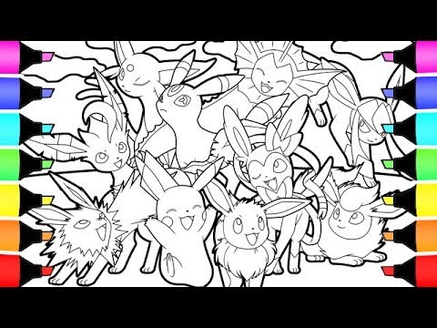 Pokemon coloring pages pikachu and eevee evolutions colouring videos for children