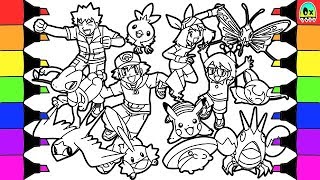 Pokãon coloring book pages for kids speed coloring ash and friends pikachu