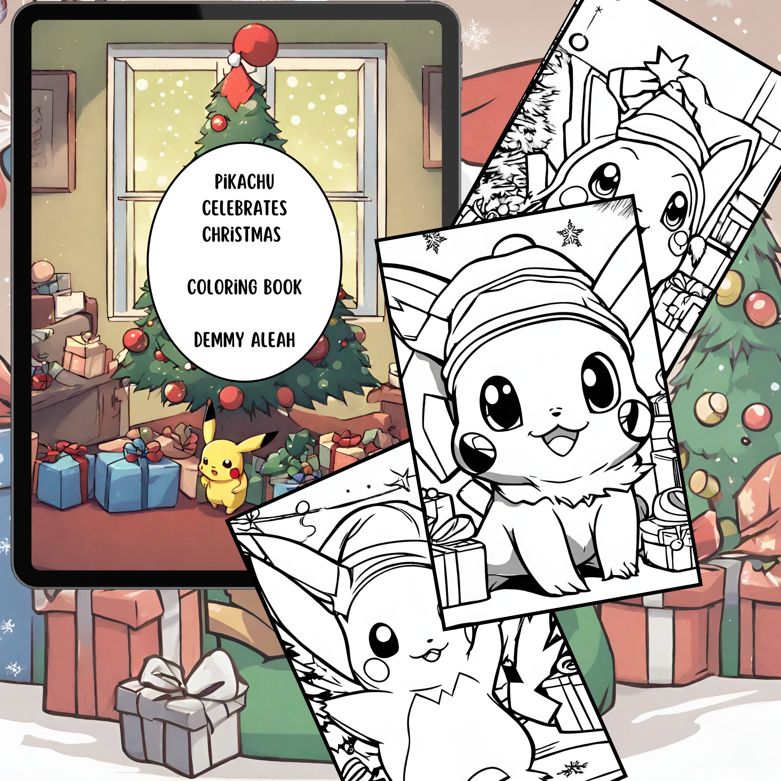 Pages pikachu celebrates christmas coloring book