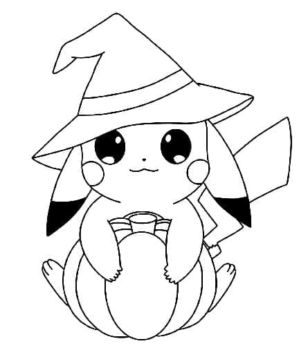 Cute halloween pikachu coloring page