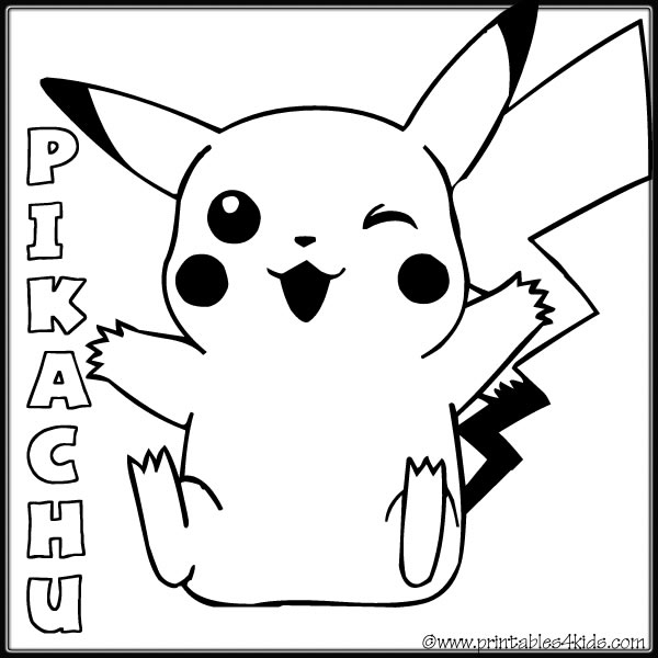 Pokemon pickachu smiling coloring page â printables for kids â free word search puzzles coloring pages and other activities