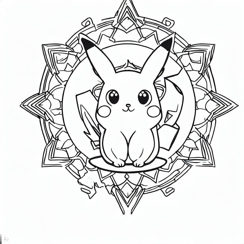 Pikachu sitting mandala coloring page