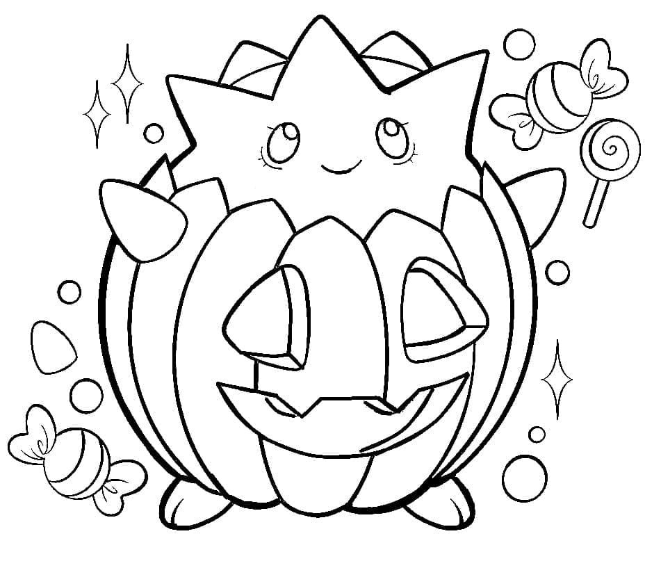 Pikachu and halloween coloring page