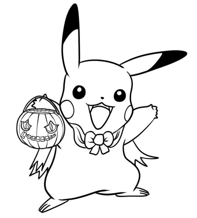 Pikachu and halloween coloring page