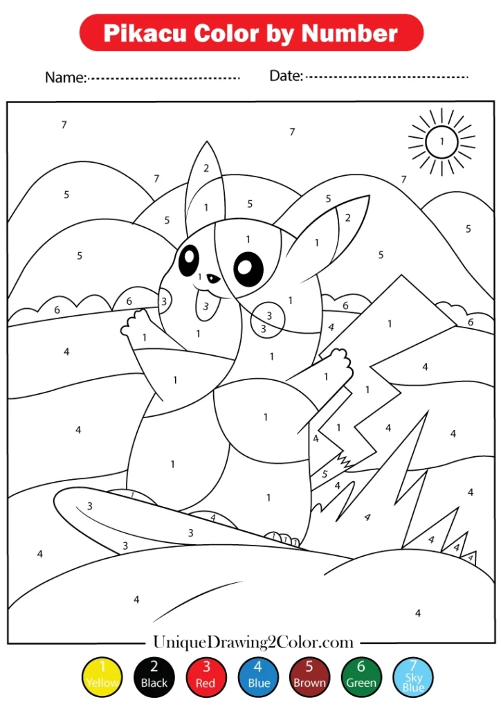 Pikachu color by number free printables pikachu coloring page color by numbers color by number printable