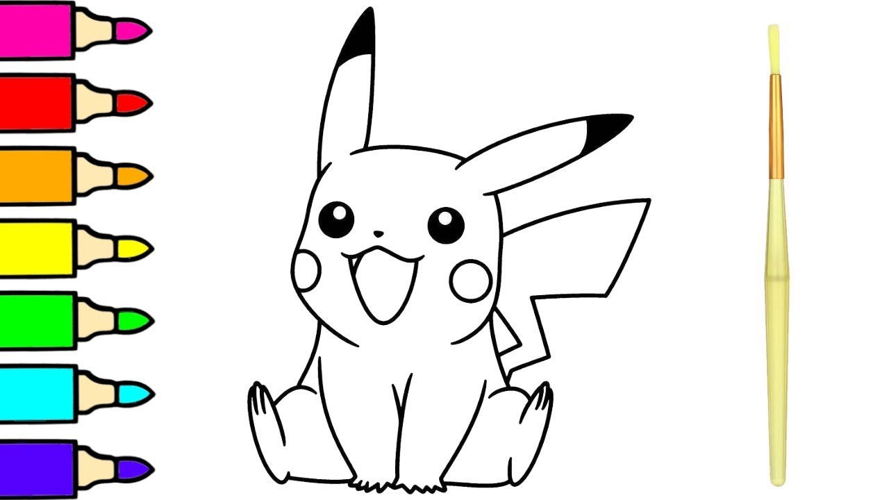 Cute pikachu coloring painting pages pokãmon drawing for kids and babies