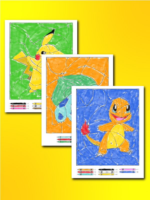 Free pokemon color by number printable worksheets