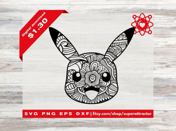 Pikachu tattoo tribal doodle art stencil outline vector svg eps png dxf downloadable file coloring book stickers paint by number